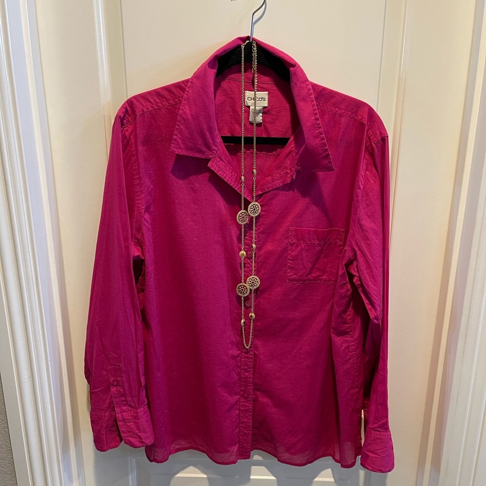 Chico’s Fuchsia Color 100% Cotton Button Down Shirt